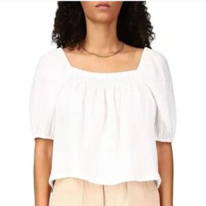 NWT Sanctuary Smocked Puff Sleeve Blouse size 2X White Gauze Flowy Square Neck